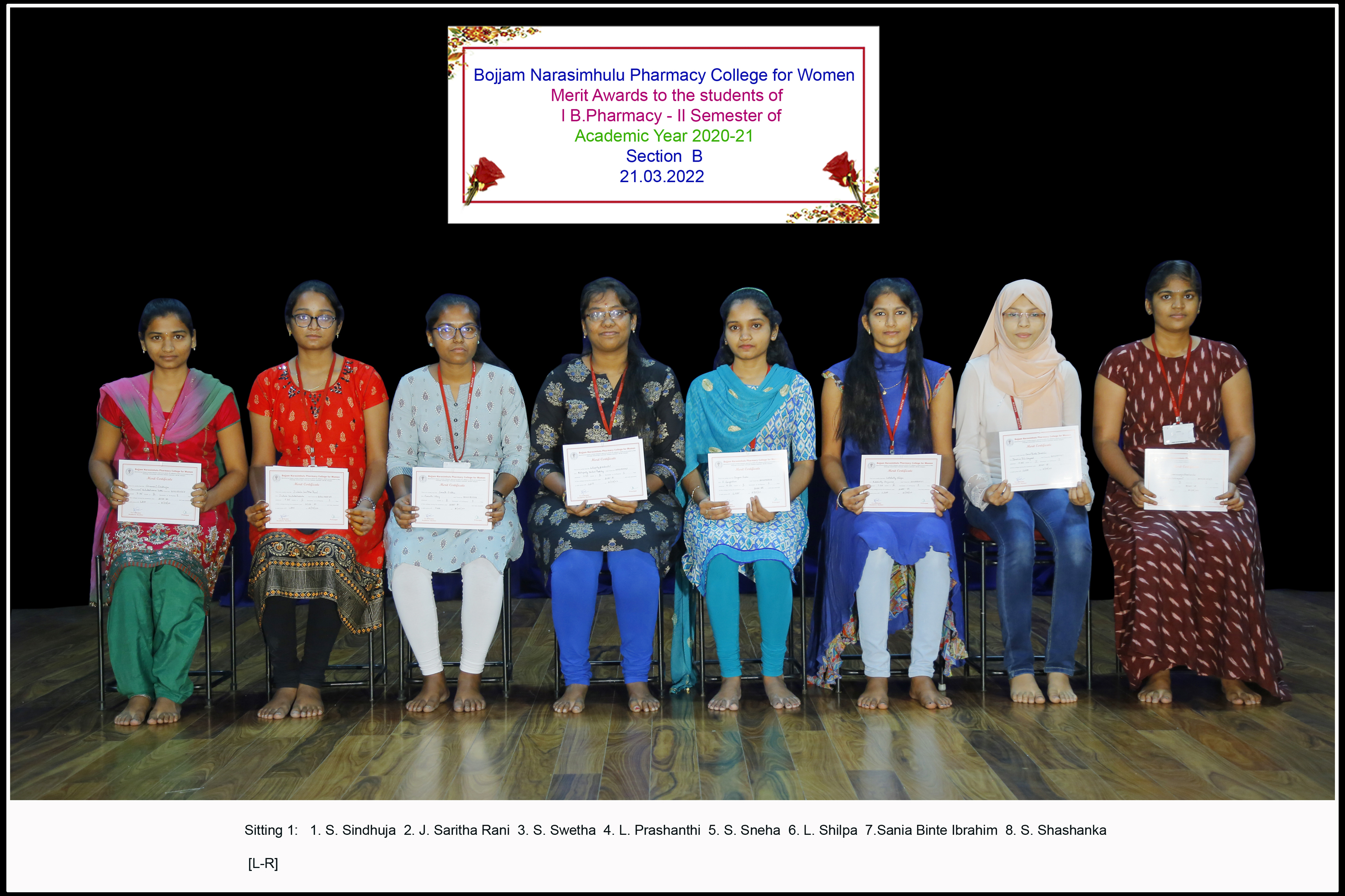 Merit awards to the students of I year II Semester for the Academic year 2020-21